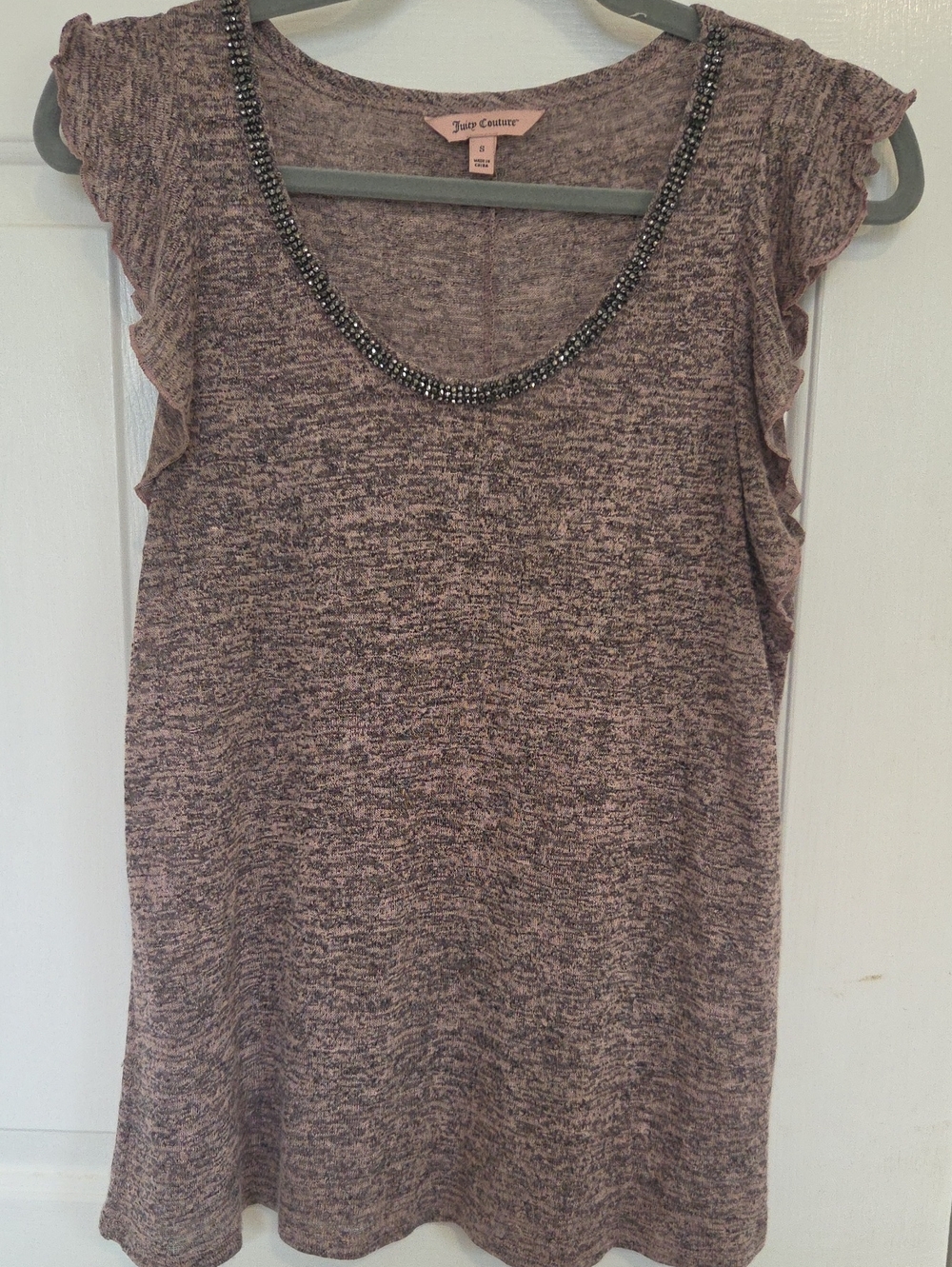 Juicy Couture Heathered Mauve Beaded Neck Shirt~ Size SMALL